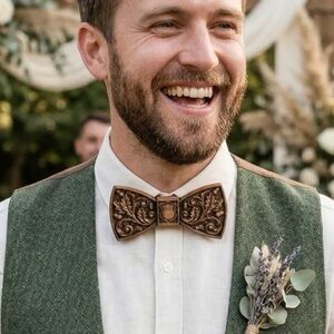Men's Handcrafted Wooden Carved Bow Tie NEW